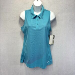 NWT Oakley Imagery Sleeveless Polo Shirt Womens S‎ Blue Striped Golf Performance
